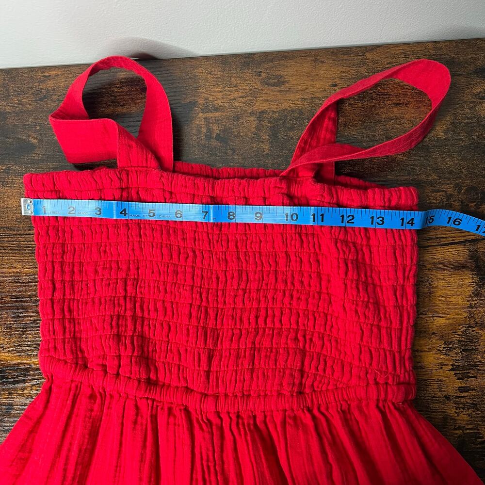 Quince Women's Organic Cotton Gauze Smocked Wide Leg Jumpsuit Cherry Red Sz S - Picture 9 of 11